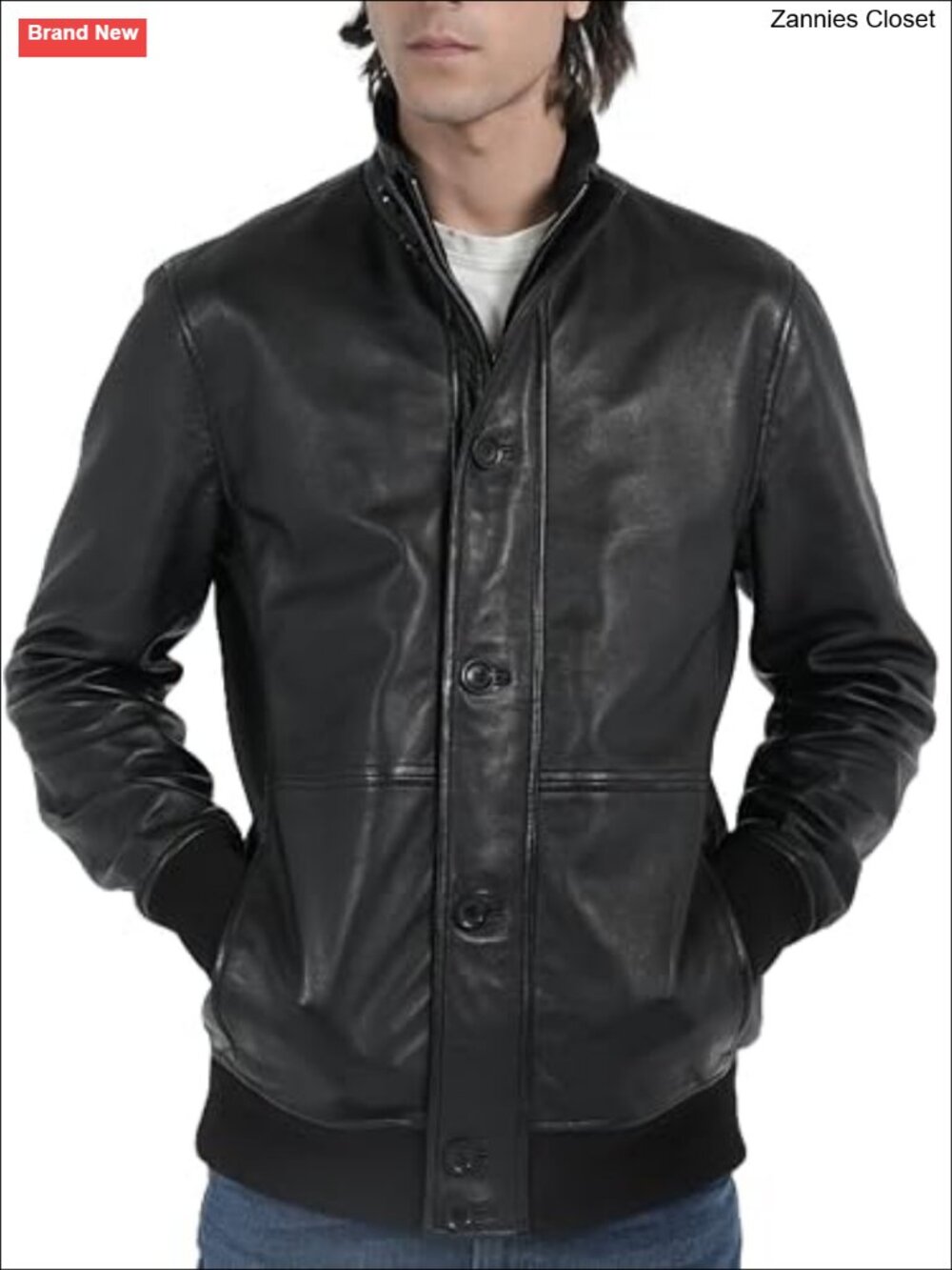 Genuine Lambskin Leather Jacket Men Stand Collar Horn Button Bomber